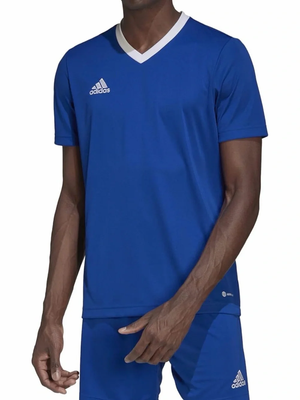 adidas Entrada 22 Royal Blue V‑Neck Short Sleeve Soccer Jersey with White Trim